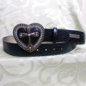 GUESS belt with Rhinestone Heart buckle